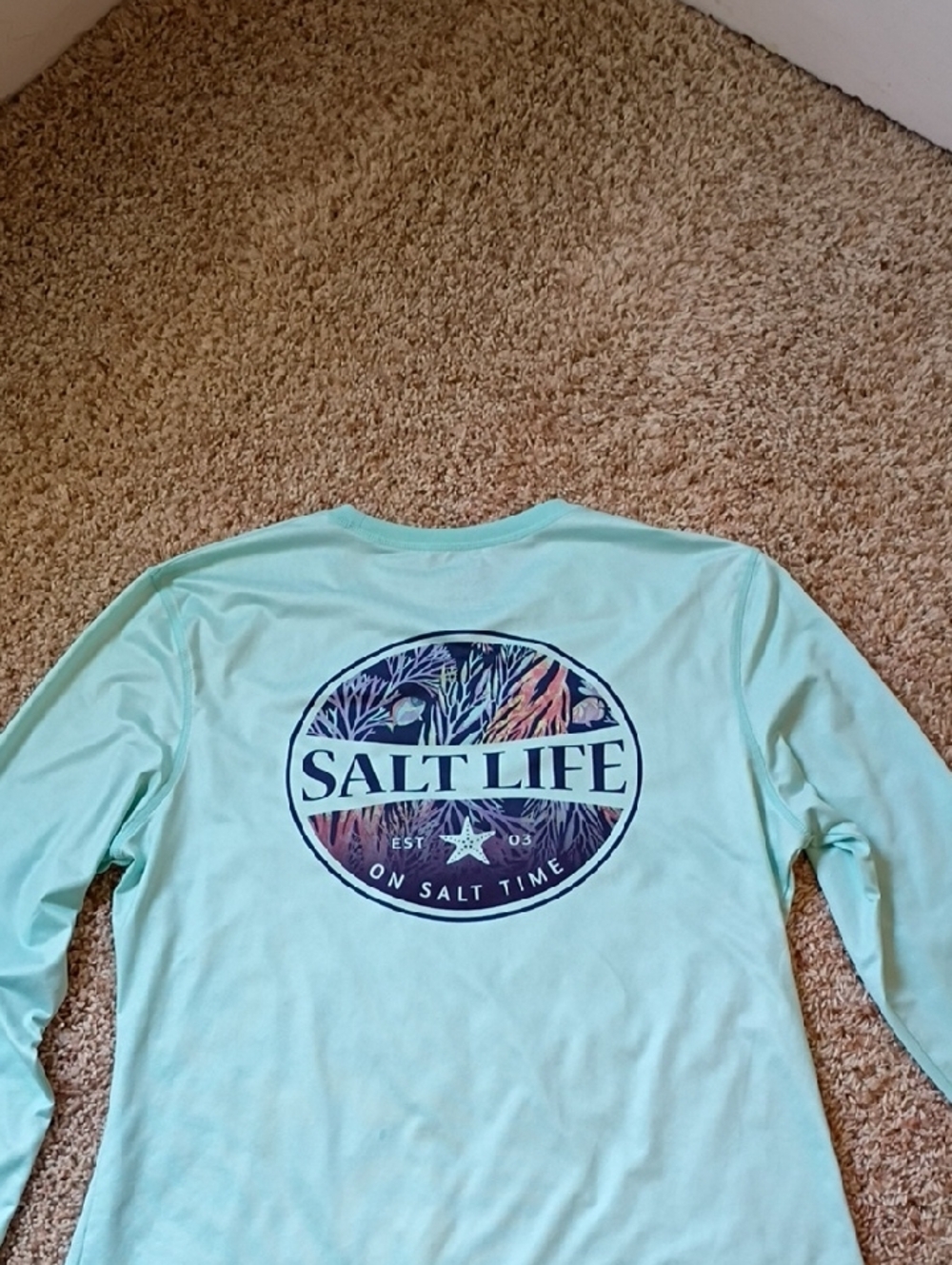 Salt Life Long Sleeve Tee in Mint with Navy Logo - Picture 7 of 10